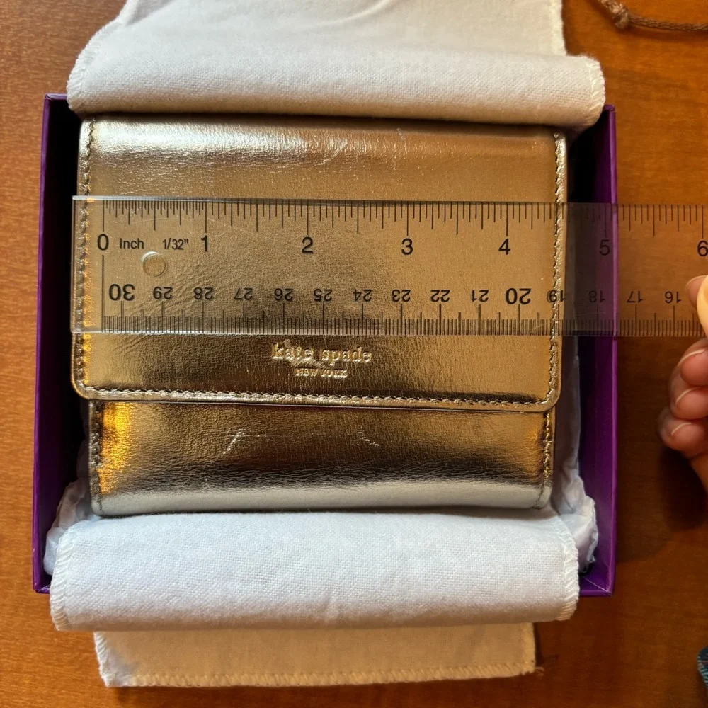 Kate Spade Metallic Gold Wallet Trifold NWOT - Picture 10 of 13